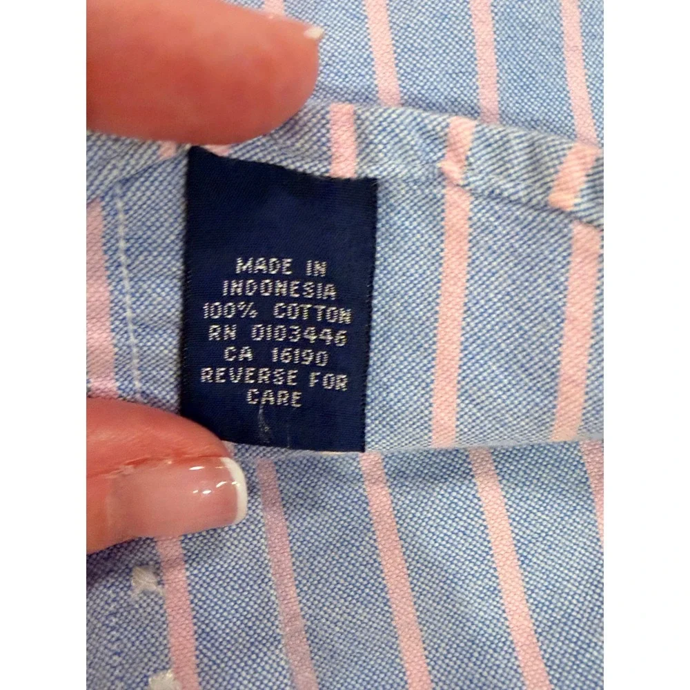 Ralph Lauren Boys Blue Pink Striped Oxford Button Down Shirt Size 6 Cotton